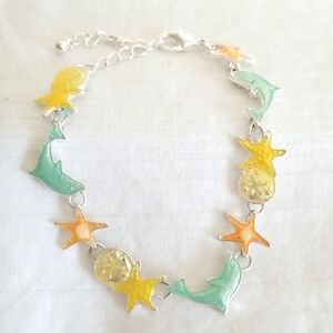 Silver Starfish Dolphin Bracelet Enamel